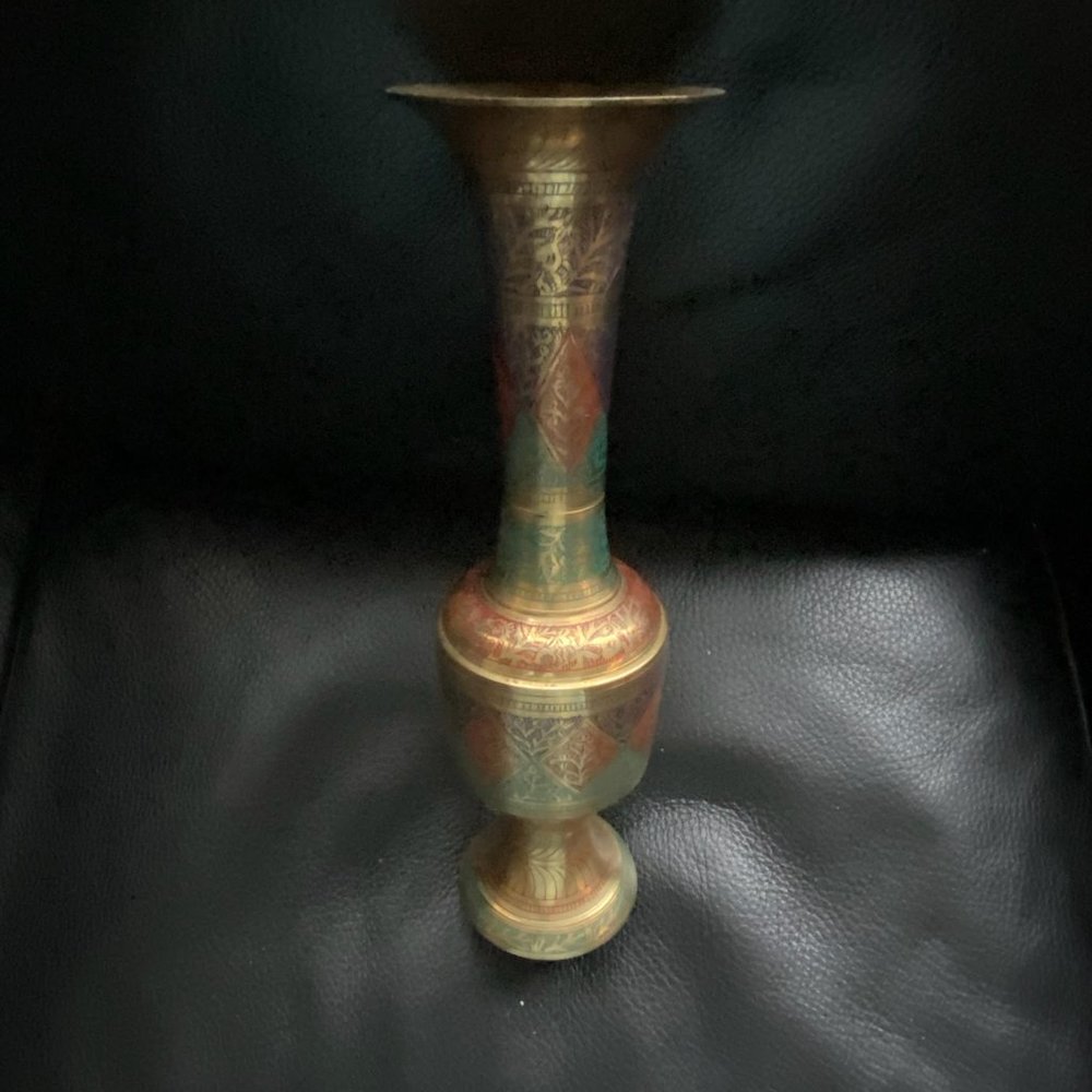 Indian brass enamel  vase